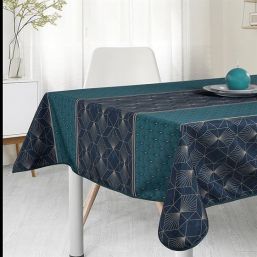 Tablecloth anti-stain blue, green with arcs