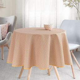 French Tablecloths - Yellow Polyester Tablecloth with Peacock Feathers