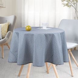 Round tablecloth anti-stain blue with small arcs