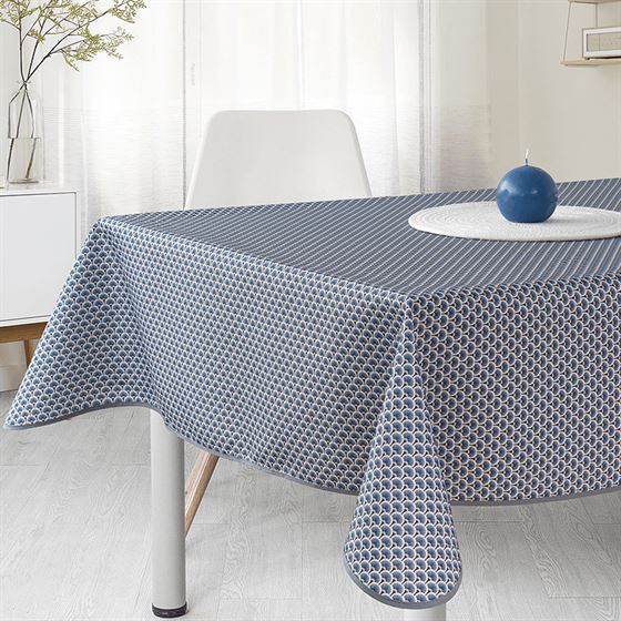 Tablecloth anti-stain blue with small arcs