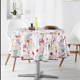 Tablecloth anti-stain white with parrot and toucan