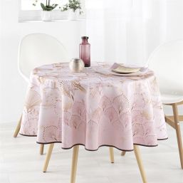 Tischdecke Anti-Fleck rosa mit Ginkgo | Franse Tafelkleden
