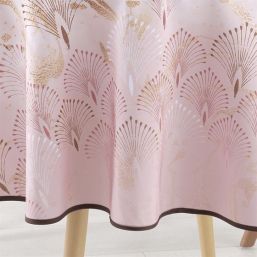 Tischdecke Anti-Fleck rosa mit Ginkgo | Franse Tafelkleden