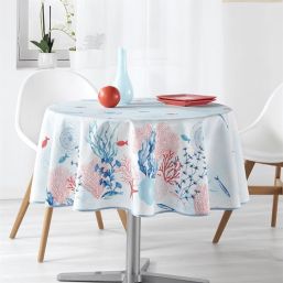 Tablecloth anti-stain light blue with sea life