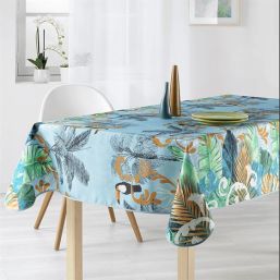 Tablecloth anti-stain sky blue jungle, toucan