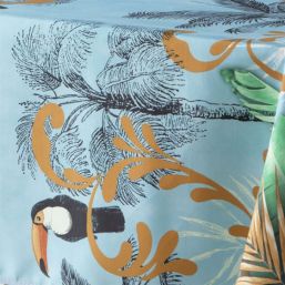 Tablecloth anti-stain sky blue jungle, toucan | Franse Tafelkleden