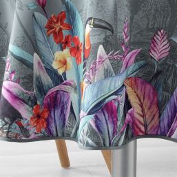 Tafelkleed anti-vlek antraciet jungle, toekan | Franse Tafelkleden