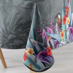 Tablecloth anti-stain anthracite jungle, toucan | Franse Tafelkleden