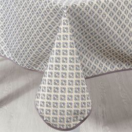 Tablecloth anti-stain taupe checks | Franse Tafelkleden