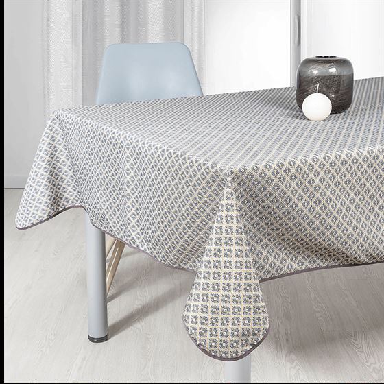 Tablecloth anti-stain taupe checks