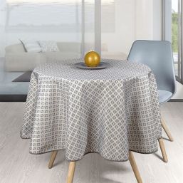 Tablecloth round anti-stain taupe checks