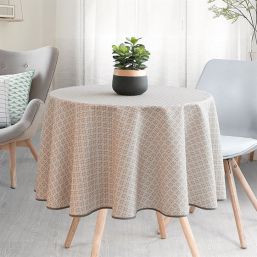 Tablecloth anti-stain beige checks round