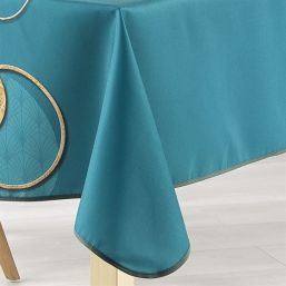 Tablecloth anti-stain turquoise green with Ginkgo | Franse Tafelkleden