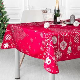 Tafelkleed anti-vlek rood met zilveren kerst print | Franse Tafelkleden