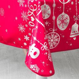 Tablecloth anti-stain red with silver Christmas print | Franse Tafelkleden