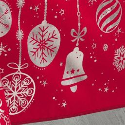 Tischdecke rot mit silbernem Weihnachten | Franse Tafelkleden