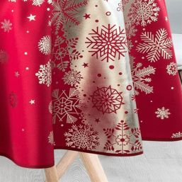 Nappe de table Noël rouge avec flocon de neige argenté | Franse Tafelkleden