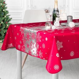 Anti-stain red Christmas tablecloth with silver snowflake