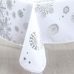 Tischdecke weiße Weihnachten mit silberner Schneeflocke | Franse Tafelkleden