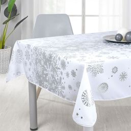 Tablecloth anti-stain white christmas with silver snowflake