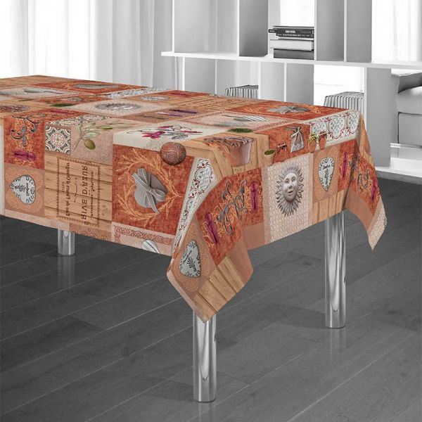 Tablecloth orange with olive and sun 350 X 148 French tablecloths
