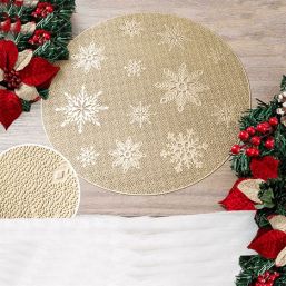 Placemat anti-stain vinyl round gold with stars