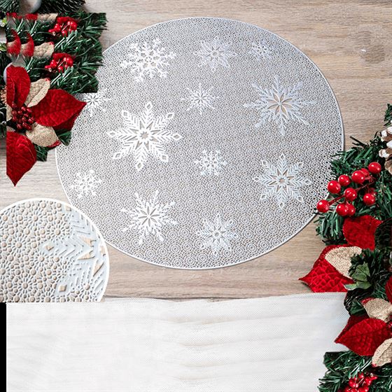 Placemat anti-stain vinyl round white with stars