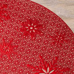 Tischset Anti-Fleck Vinyl rund rot mit Sternen | Franse Tafelkleden