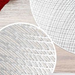 Set de table anti tache vinyle rond argenté avec lignes | Franse Tafelkleden