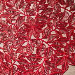 Placemat anti-stain vinyl round red holly | Franse Tafelkleden
