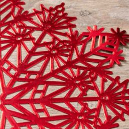 Set de table anti tache vinyle flocon de neige rond rouge | Franse Tafelkleden