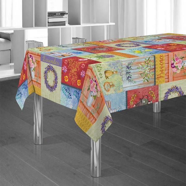 Tablecloth colorful with olive and flowers 350 X 148 French tablecloths