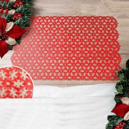 Set de table anti tache vinyle flocon de neige rouge | Franse Tafelkleden