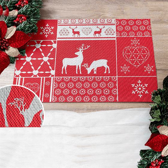 Set de table vinyle Noël rouge avec renne argenté