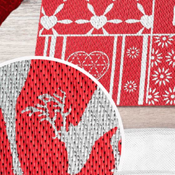 Tischset Vinyl rote Weihnachten mit silbernem Rentier | Franse Tafelkleden