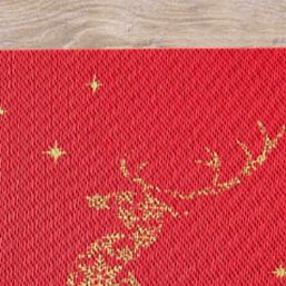 Tischset Vinyl Weihnachten, rot mit goldenem Rentier | Franse Tafelkleden