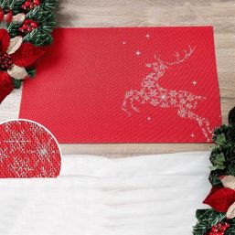 Placemat vinyl red and silver reindeer christmas