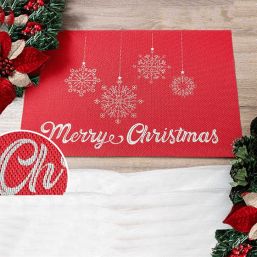 Placemat vinyl rood met zilver Merry Christmas | Franse Tafelkleden