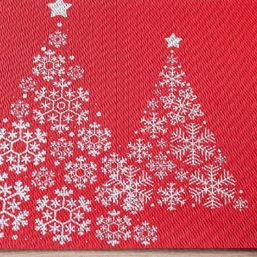 Placemat vinyl red with silver Christmas tree | Franse Tafelkleden