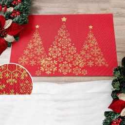 Placemat anti-stain vinyl red with gold Christmas tree