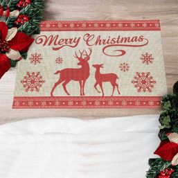 Placemat anti-stain vinyl beige with reindeer
