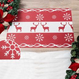 Placemat anti-stain vinyl red, white with reindeer