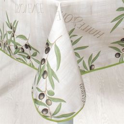 Tafelkleed rechthoek anti-vlek ecru met olijven en blaadjes