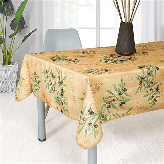 Gelb Tischdecke mit Oliven und Blättern rechteck | Franse Tafelkleden