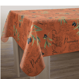 Nappe de table anti-tache rouge marron avec olives | Franse Tafelkleden