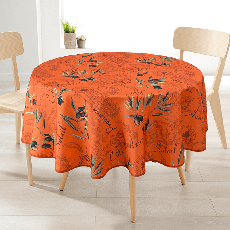 Tablecloth anti-stain red brown with olives | Franse Tafelkleden