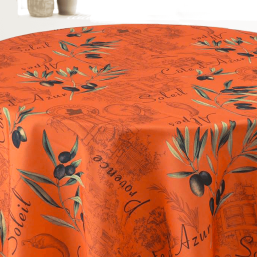 Nappe de table anti-tache rouge marron avec olives | Franse Tafelkleden