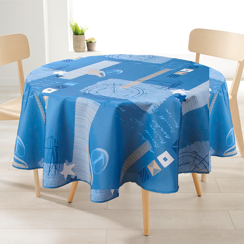 Round tablecloth with starfish and compass, beach theme, French Tablecloths