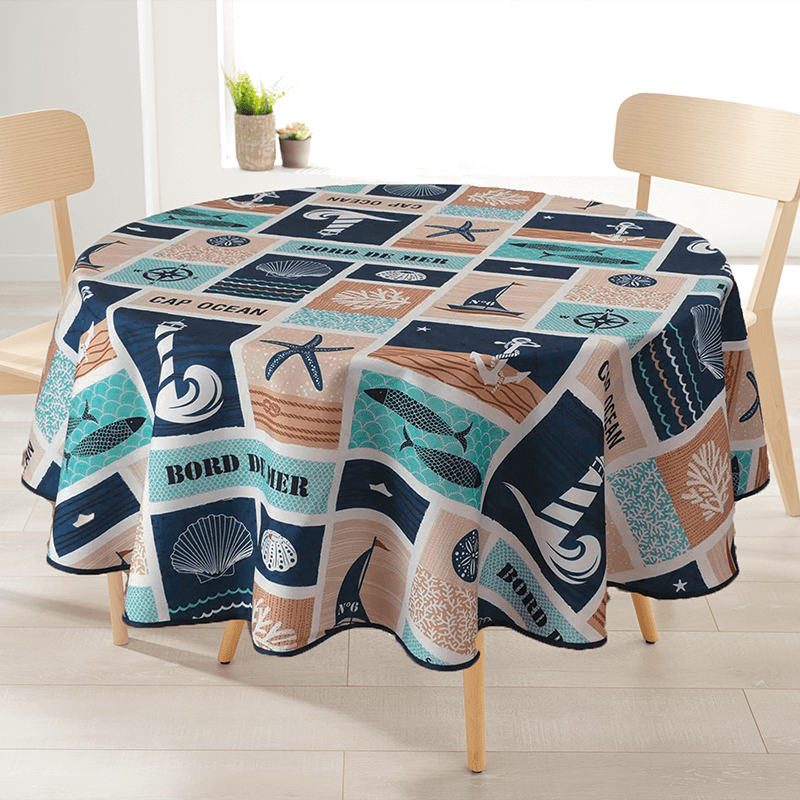 Polyester Stain-Resistant Tablecloth - Blue & Beige | Franse Tafelkleden