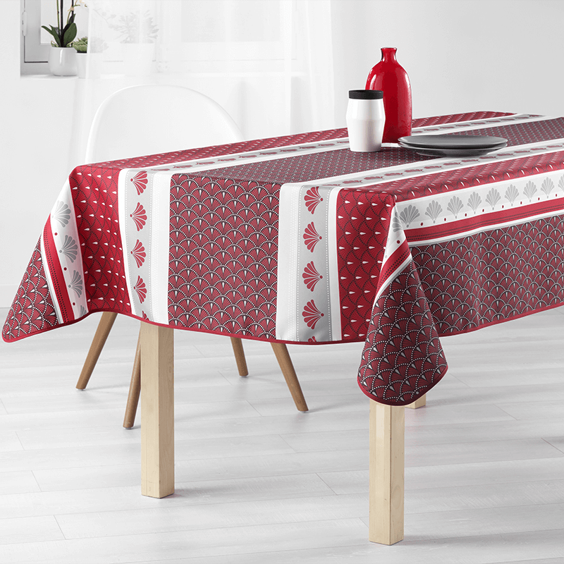 Rote Polyester-Tischdecke mit Modernem Druck | Franse Tafelkleden